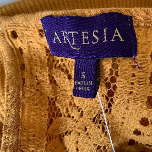 Artesia Women’s Small Mustard Yellow Lace Long Sleeve Top New - Picture 8 of 12